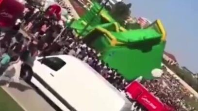 Giant inflatable slide just steamrolls the audience