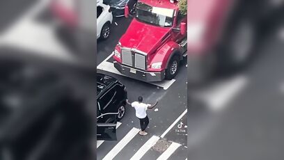 Truck driver honks, then black dude gets out and it's all over