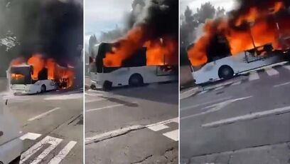 Electric bus catches fire, looks like something out of a movie