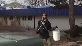 Guy picking up trash with clamper gets detained by police