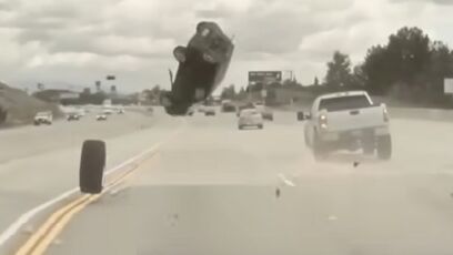 Tire pops off truck, causes car to flip on Chatsworth freeway