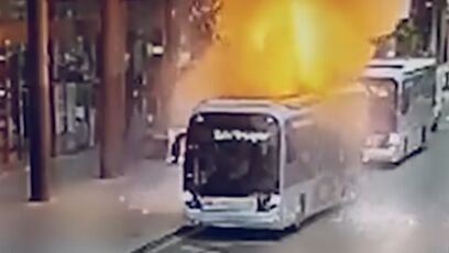 An Electric Bus Caught Fire, Completely Engulfed in Flames, After Battery Explosion