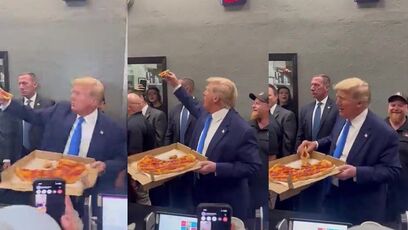 Trump shares pizza after dunking on DeSantis in speech at Fort Myers