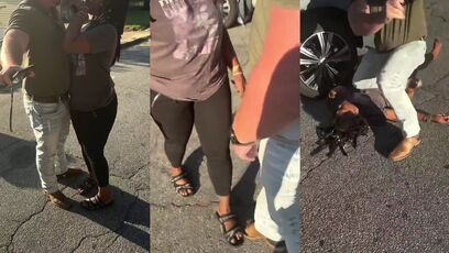 Hero dad drops armed woman like an anvil