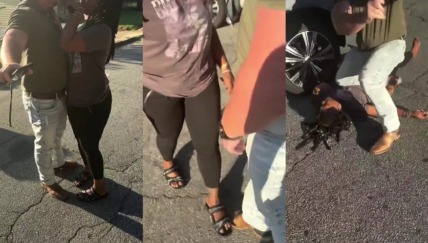 Hero dad drops armed woman like an anvil