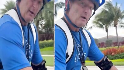 Old man KAREN follows kid on bike, puts hands on him and steals phone