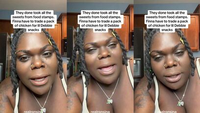 She's crying because EBT won't pay for junk food anymore