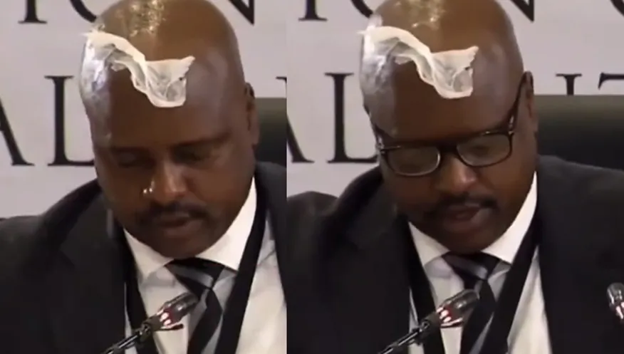 Tissue Head: dude sweating during corruption hearing has hilarious mishap