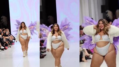 Plus size woman struts on the runway