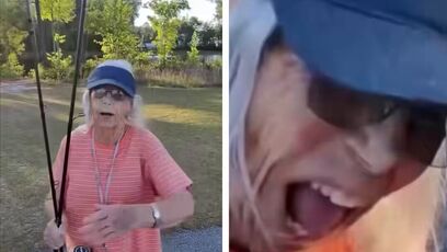 Rabid liberal lady tries BITING guys for fishing