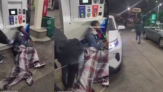 Man gets shoes stolen while drinking gas from the pump