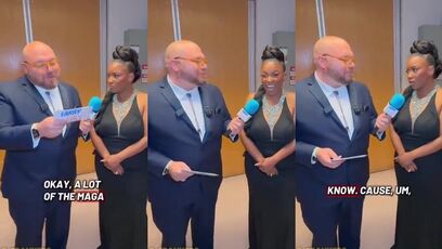 Jasmine Crockett mocks MAGA women while standing next to a massive dude in a dress