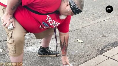 Anti-ICE protester rubs pepper ball residue in his gum to show off