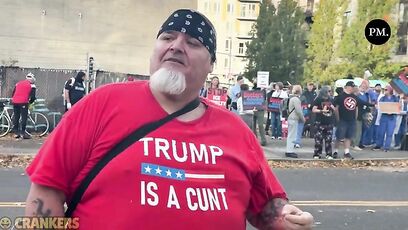 Anti-ICE protester rubs pepper ball residue in his gum to show off