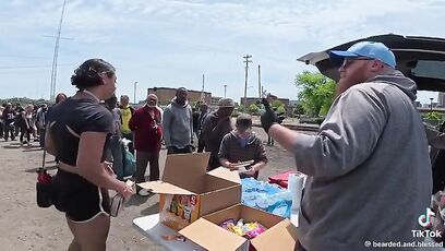 Liberal loon attacks man feeding the homeless