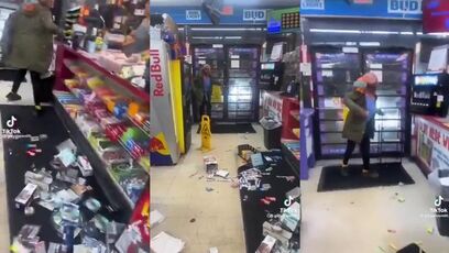 Woman trashes store after getting caught stealing, doesn't realize she is LOCKED IN