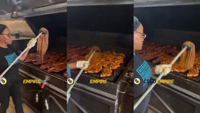 Woman MOPS the food on her grill