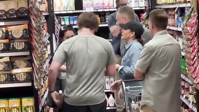Doug and Kamala shopping with plastic bags, the same ones Democrats tell us to ban