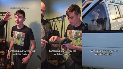 Family surprised son with own car, but his reaction was the best part