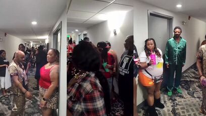 Oh Hell Naw! No sleeping at the hotel hallway party