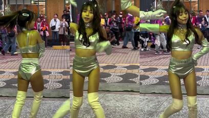 Asian space girl shows off dance moves