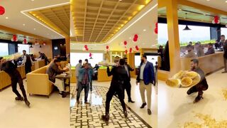 Indian dude tries serving food on roller skates