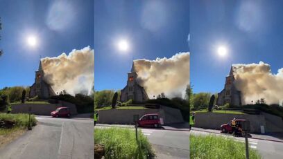 Historic Église Saint-Cyriaque church in Montenach, France, was just set on fire