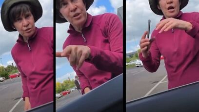 Woman accuses driver of polluting atmosphere with emissions, but he's in a Tesla (video)