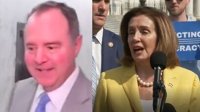 "Let me applaud you, uh, Adam Schiff — whose name is synonymous with courage, with patriotism": Pelosi on video