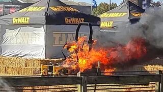 PR NIGHTMARE: EV lawnmower catches fire at trade show