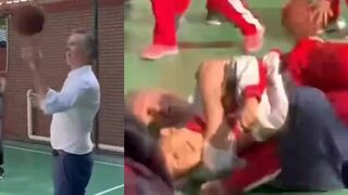 Gavin Newsom accidentally runs over little boy while playing basketball in China