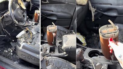 Stanley responds when woman's car burns down, but the mug still has cold ice in it