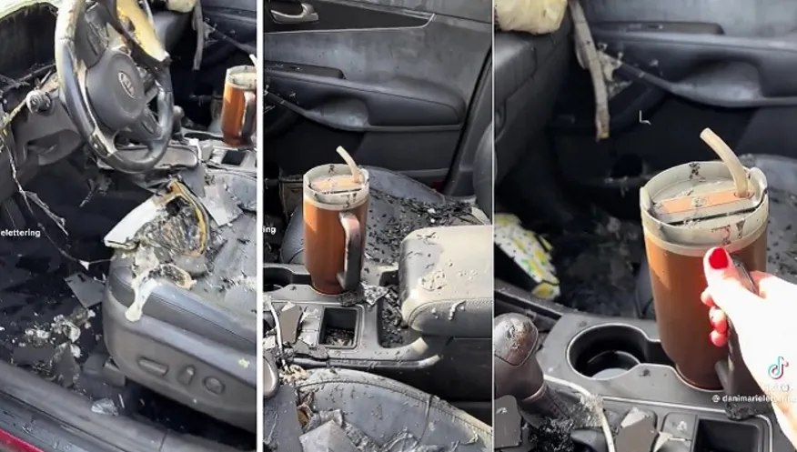Stanley responds when woman's car burns down, but the mug still has cold ice in it