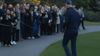 Biden jogs over to small crowd