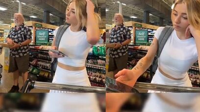 Woman at self-checkout tries making man look bad, learns a tough lesson