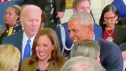 Joe Biden looks lost behind Barack Obama and Kamala Harris