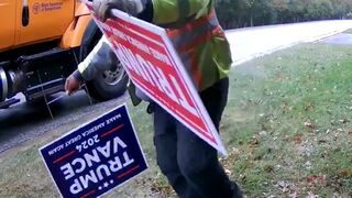 Workers taking Trump signs, caught on camera (allegedly)