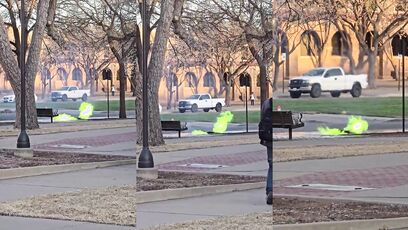 Green flames bursting out of manhole at Texas Tech campus in Lubboc