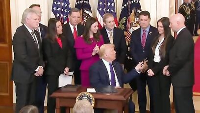 'I don’t think this is the appropriate time' - Trump puts reporter in check while signing Laken Riley Act