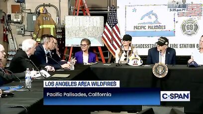 Guy takes Karen Bass' microphone away during talks with Trump