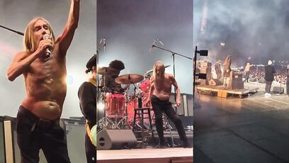 Iggy Pop performs topless on stage
