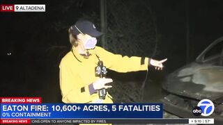 Reporter shows car where metal has melted along the ground