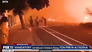News anchor interrupts people with horses trying to escape wildfires