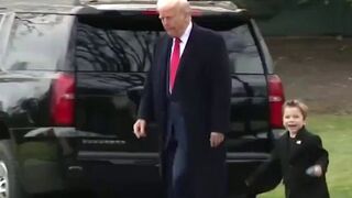 Donald Trump walks with Elon's son, Lil X