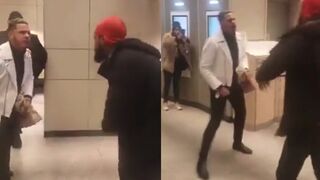 Guy holding Happy Meal defeats opponent in one-sided fight