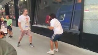 Guy tries stopping fight, ends up knocking dude out instead