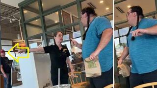 Guy with ponytails is mad about MAGA hat, then Panera Bread worker takes over