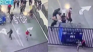 Protesters accidentally hit another protester with a dumpster