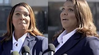 Letitia James screaming about the justice system outside court