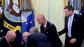Some guy just collapsed during President Trump’s Oval Office announcement